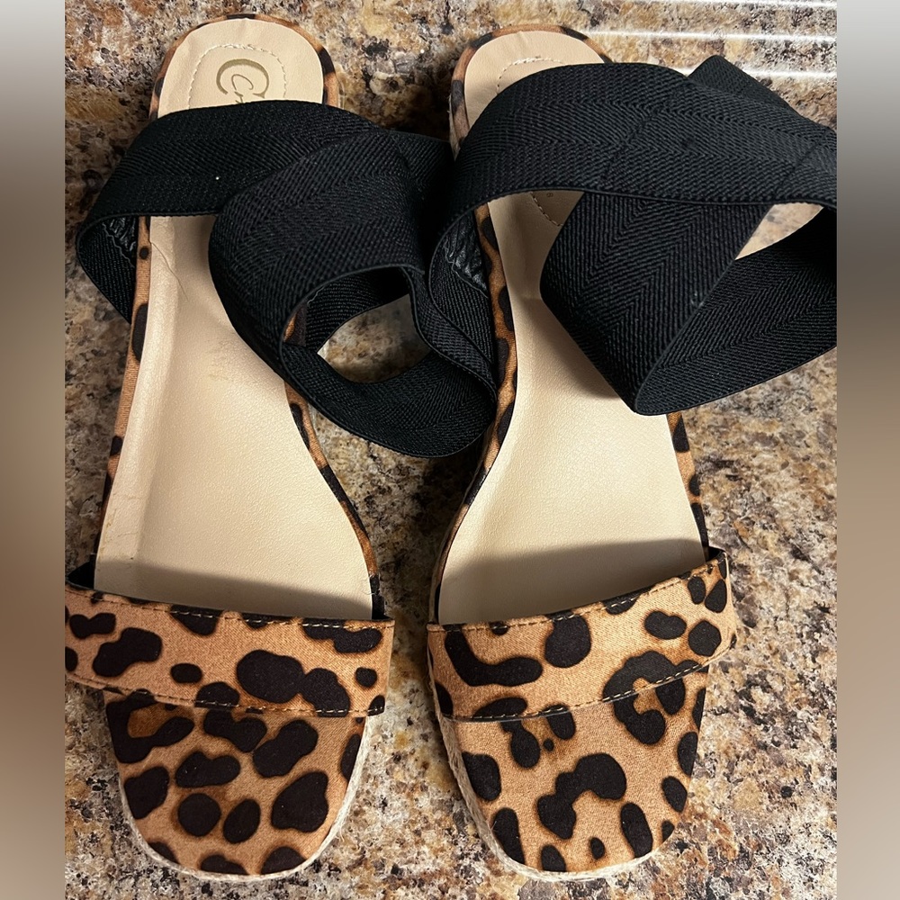 Brand new elastic ankle cheetah print espadrille wedges